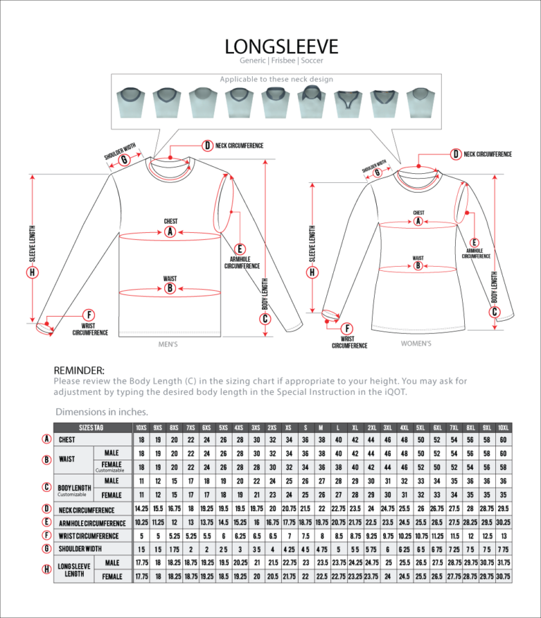 Standard Sizing Guide